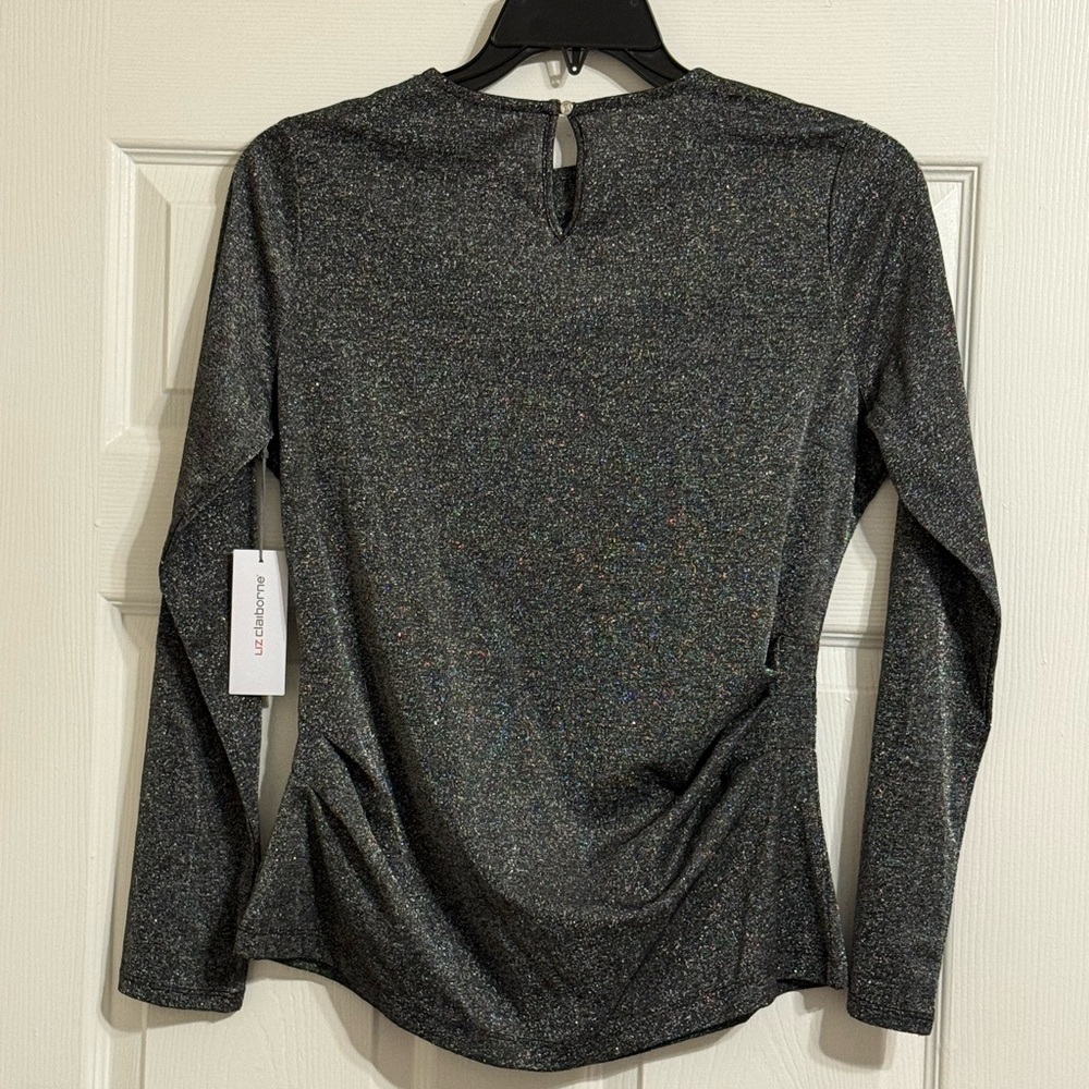 Liz Claiborne Women's Black Silver Glitter Top NWT